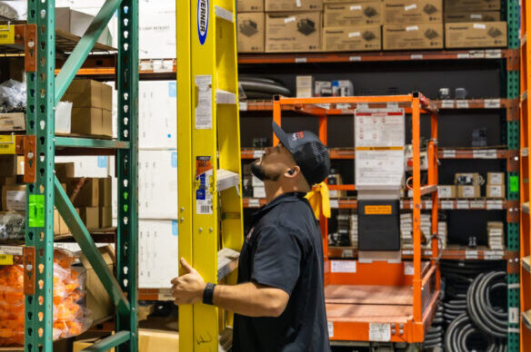 moving ladder to get electrical supplies