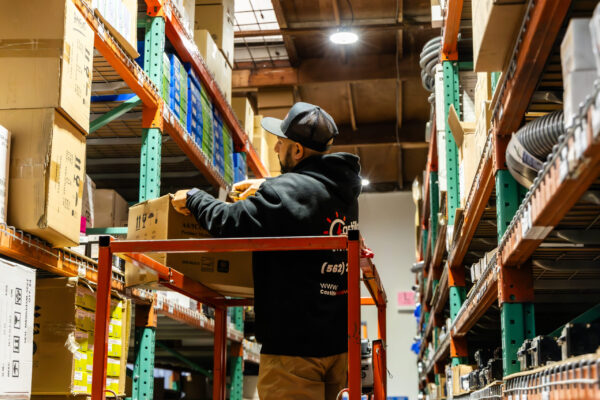 electrician pulling supplies for a project